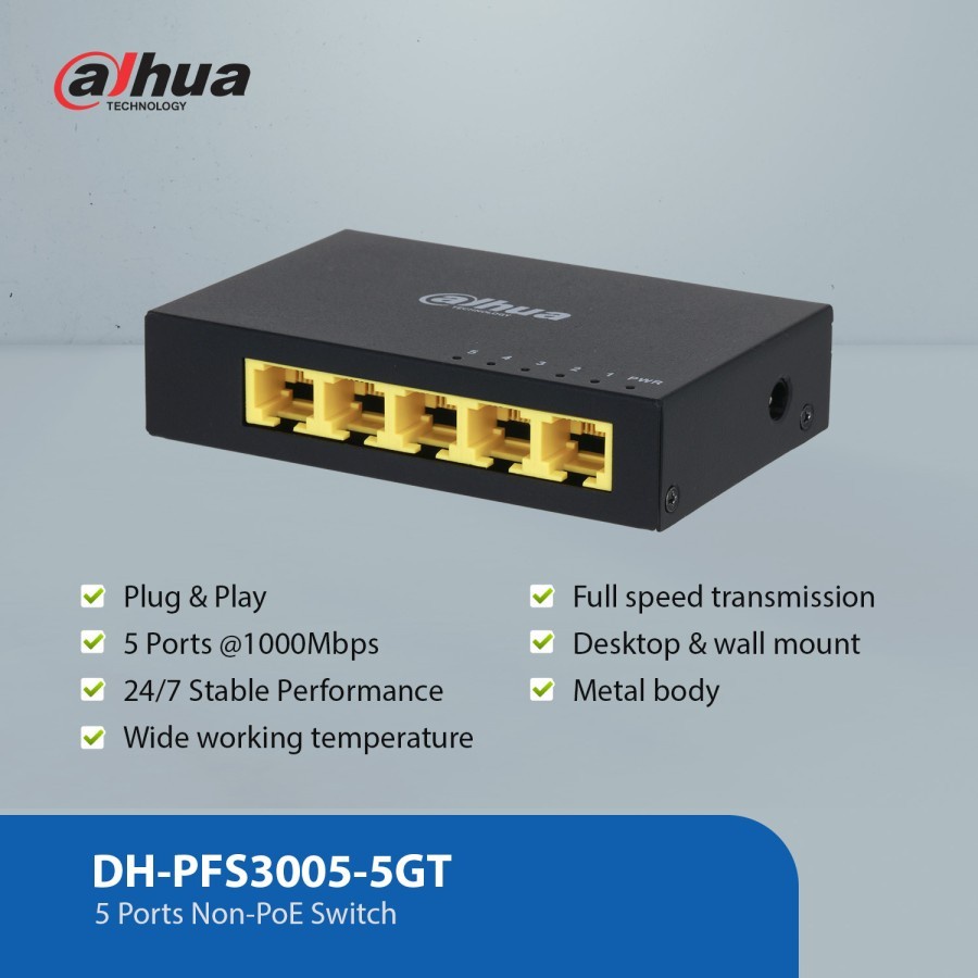 DESKTOP SWITCH HUB GIGABIT 5 PORT DAHUA DH-PFS3005-5GT METAL