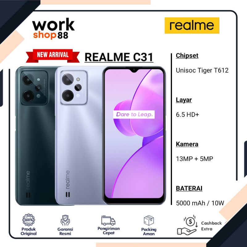 hp terbaru realme c31 4 64 ram 4gb rom internal 64gb   new original garansi resmi   model 3 kamera  