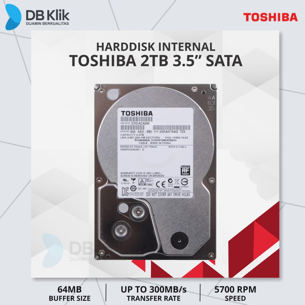 Harddisk HDD Internal PC Toshiba 2TB 3.5 Inch SATA