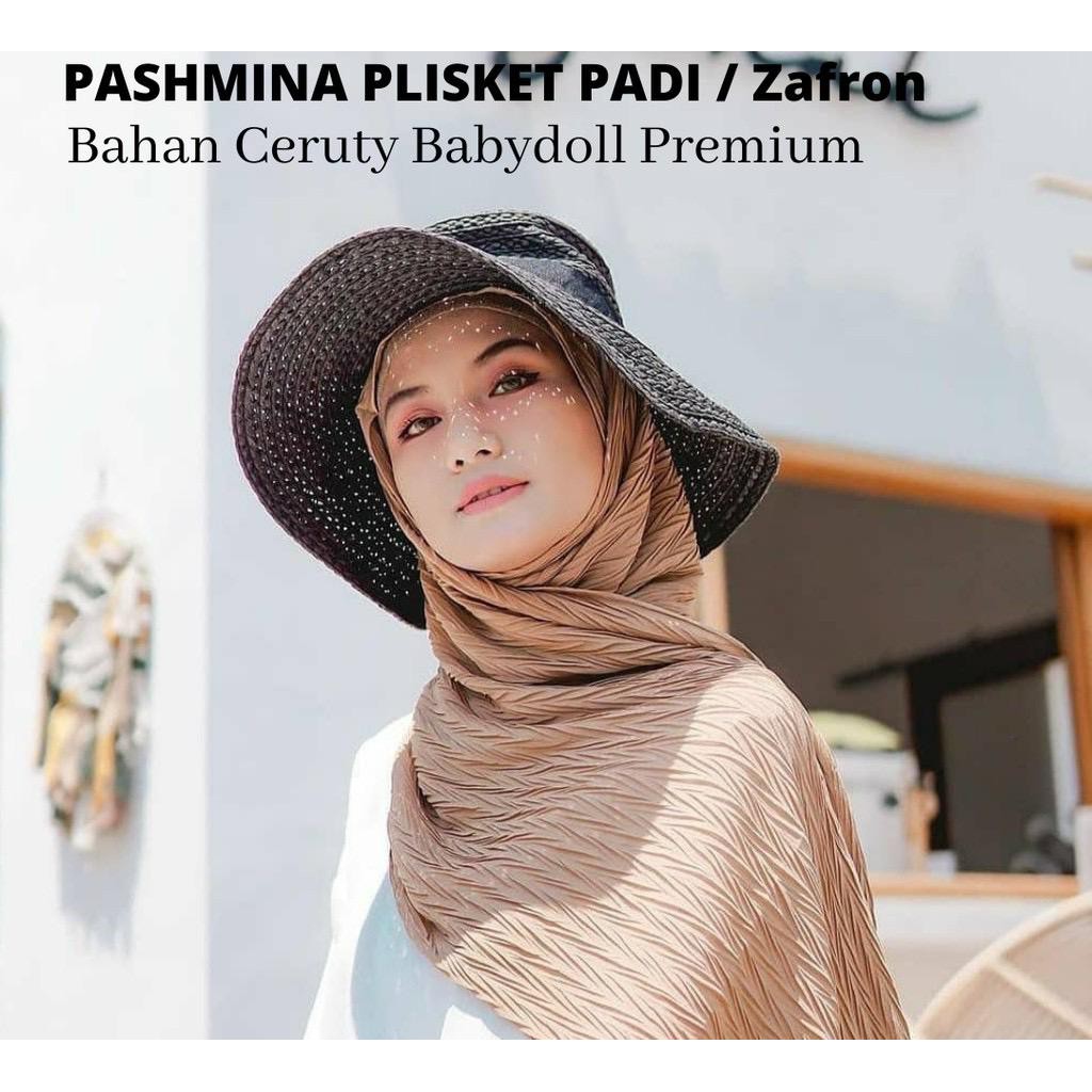 1KG MUAT 8PCS | PASHMINA ZAFRON PLISKET PADI HIJAB JILBAB PLEATED PREMIUM TERBARU OOTD SELEBGRAM