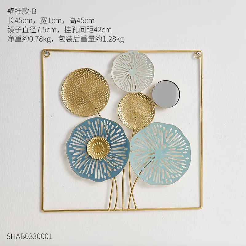 Wall Decor Hiasan Dinding Iron Flower Besi Kaca Metal Gold Modern Decoration