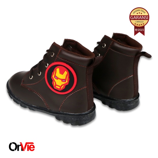 Sepatu Anak Boots Formal Pria Original Kulit Motif Super Hero Ironman