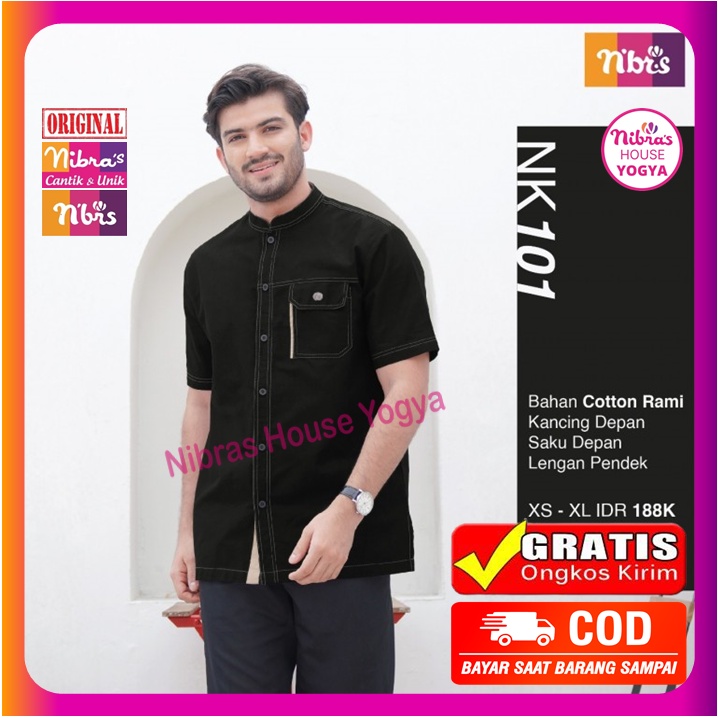 Koko Nibras Dewasa Lengan Pendek NK 101 Hitam Polos Baju Kemeja Nibras Pria Cowok Laki Laki Dewasa K
