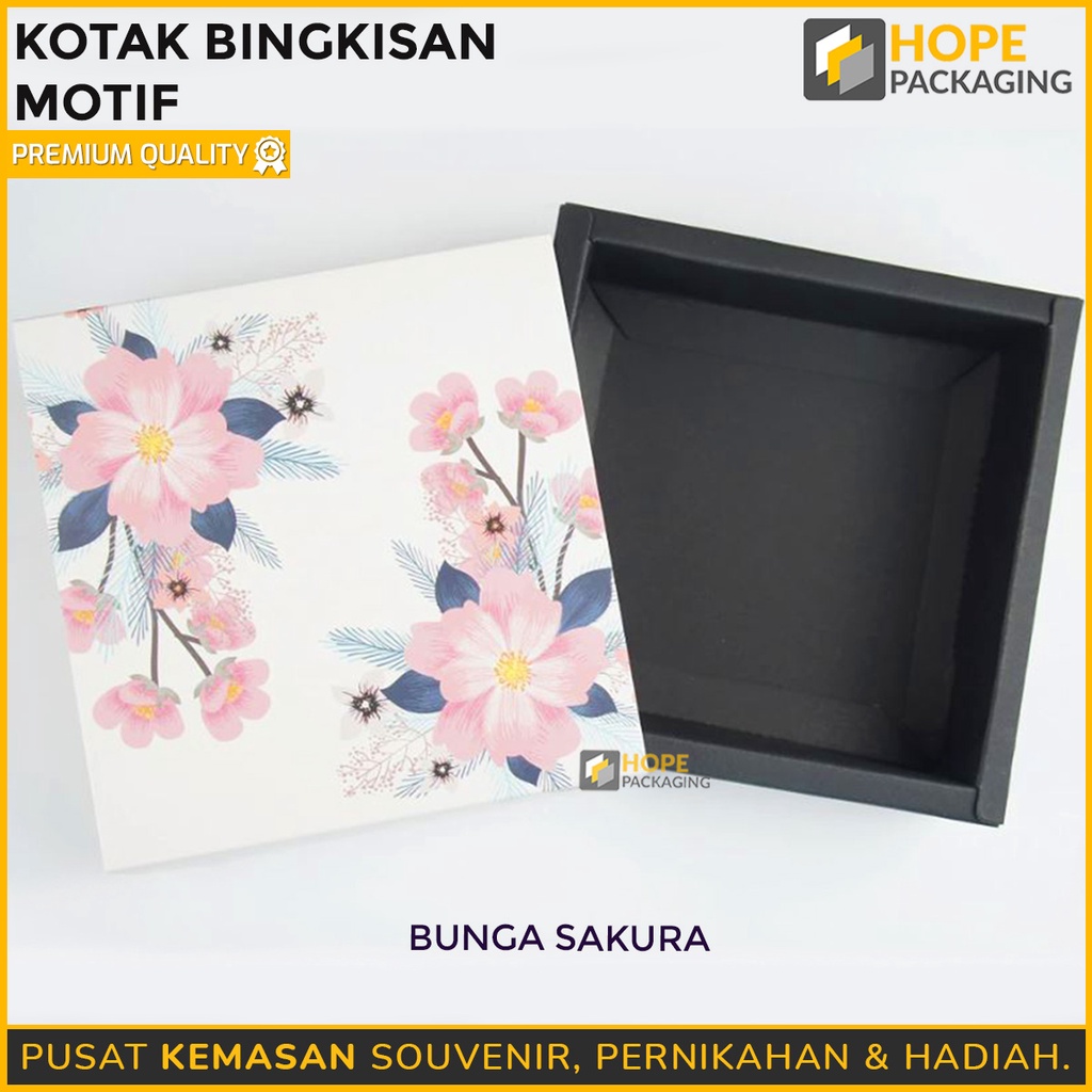 Box Hadiah Segi 4  Motif Flower Hitam dan Soft Pink Huruf /  Kado Hadiah Bingkisan Gift Makanan / Kotak kerudung hijab