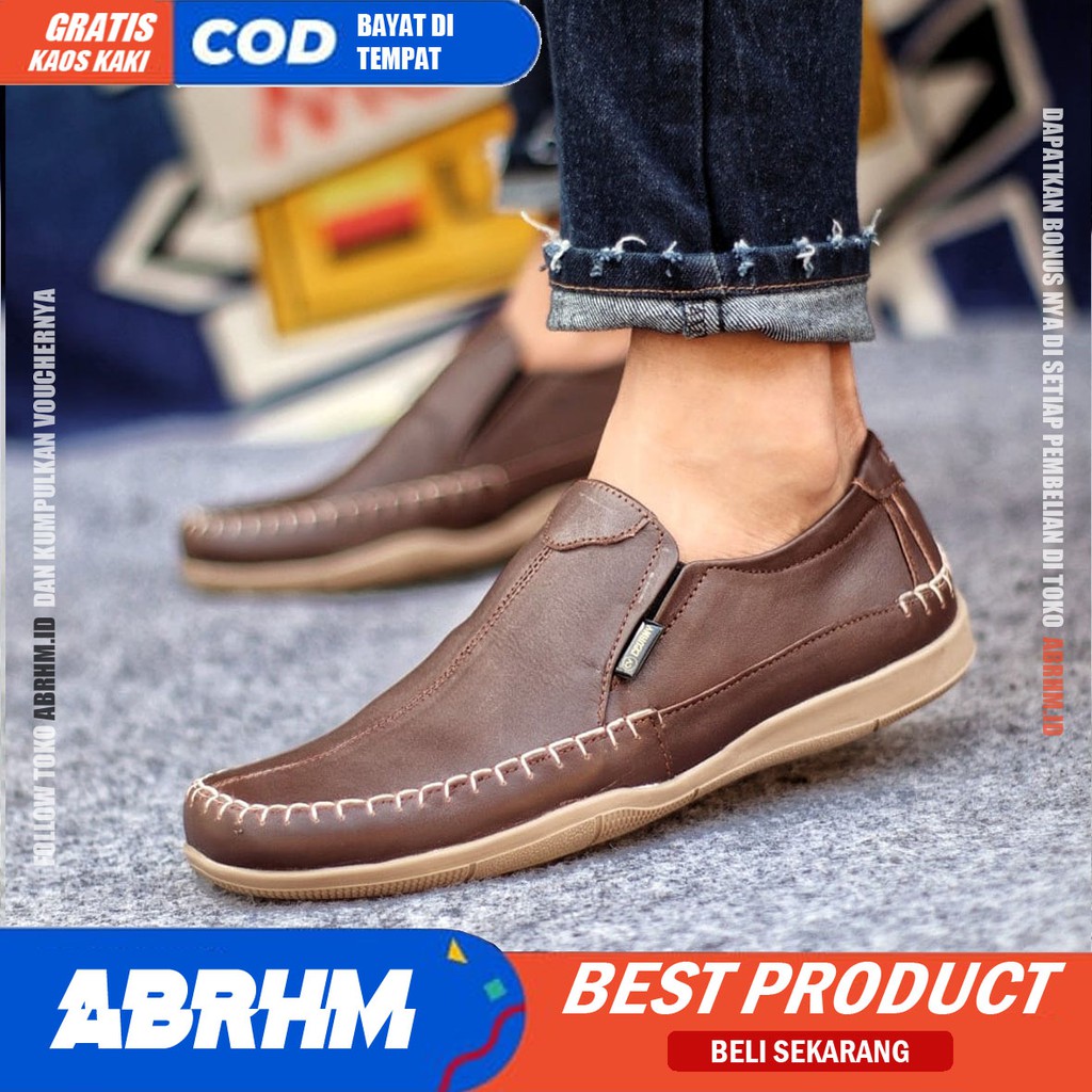 ABRHM X DIVOC Sepatu Formal Pria Sepatu Casual Kulit Asli Sepatu Pria Casual Slop Anti Slip Sepatu Kasual Oxford Kerja Kantor Kuliah Kondangan Gaya Keren Kekinian Original Murah Terlaris