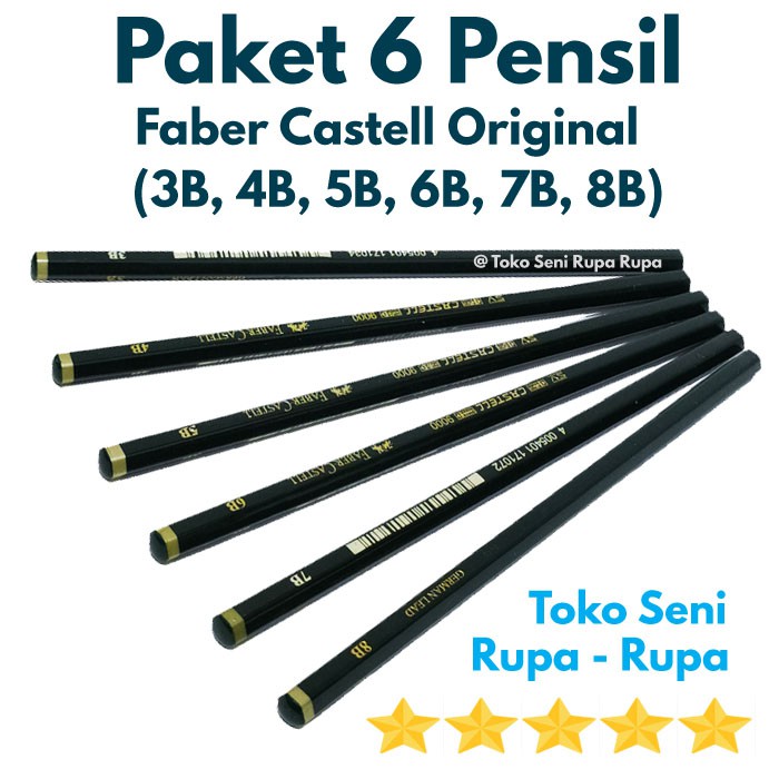 

Pensil Faber Castell Paket 6 pensil 8B,7B,6B,5B,4B,3B, Pensil Gambar, Pensil Sketsa, Pensil Drawing