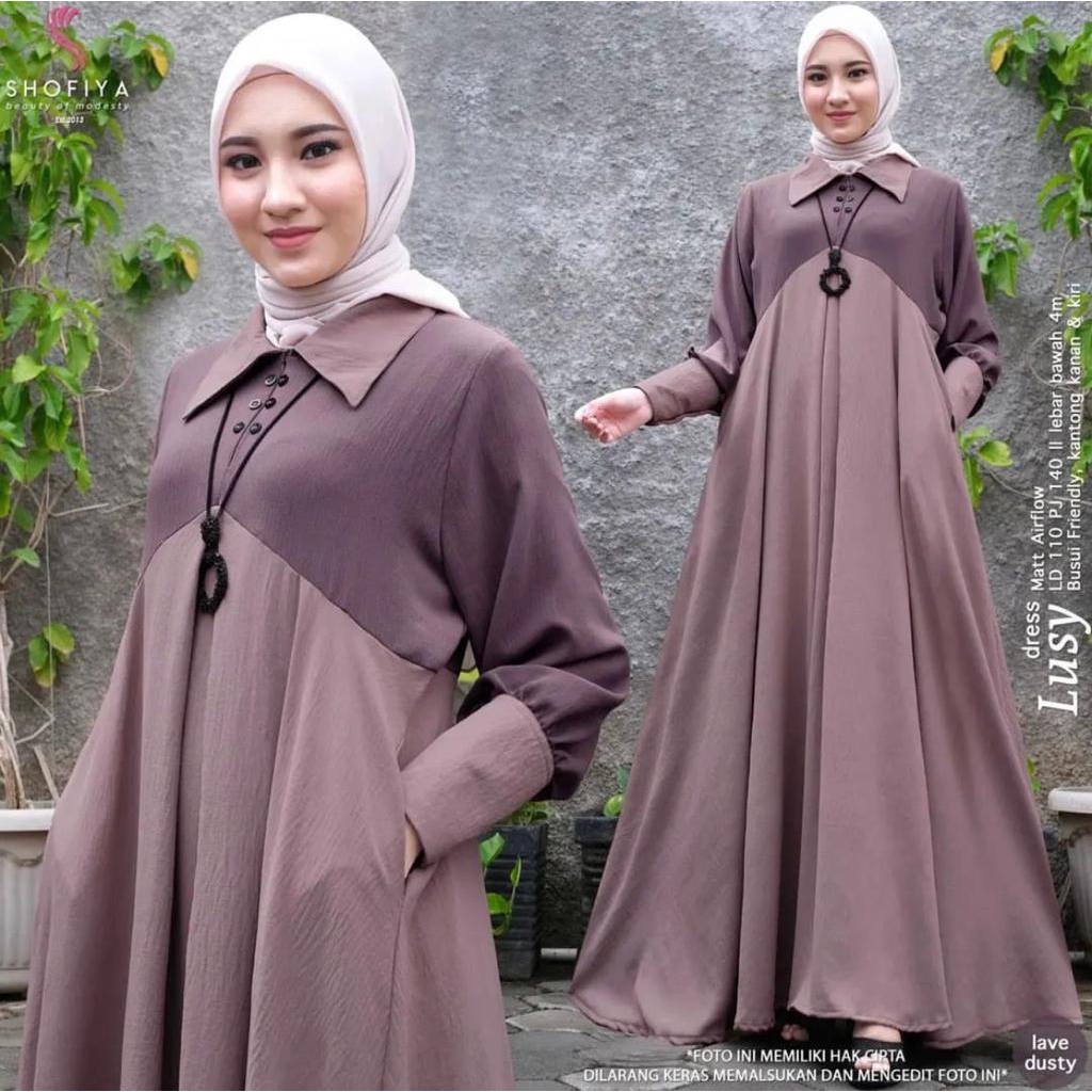 Lusy Dress Terbaru/ Gamis Crinkle Muslimah Terbaru Two Tone / Fashion Muslim Wanita Terkini / Baju Dress Murah