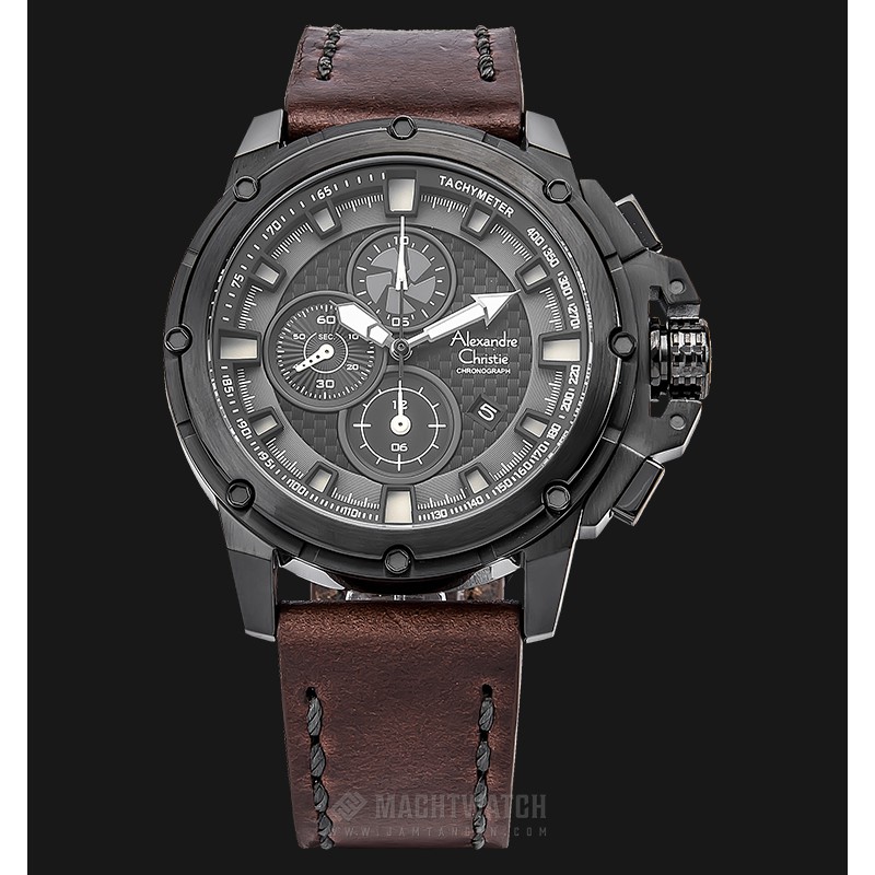 Alexandre Christie AC 6390 MC LIPBAIVBO Man Chronograph Black Pattern Dial Leather Strap