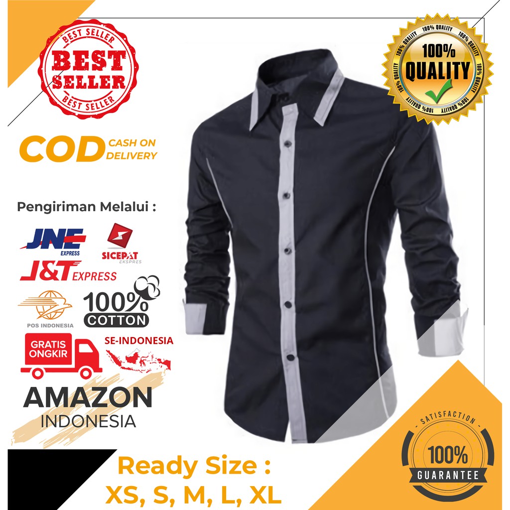 KEMEJA COWOK ATASAN PRIA BAHAN 100% KATUN LEMBUT MELAR STRETCH WARNA NAVY BIRU DONGKER IMPORT ASLI