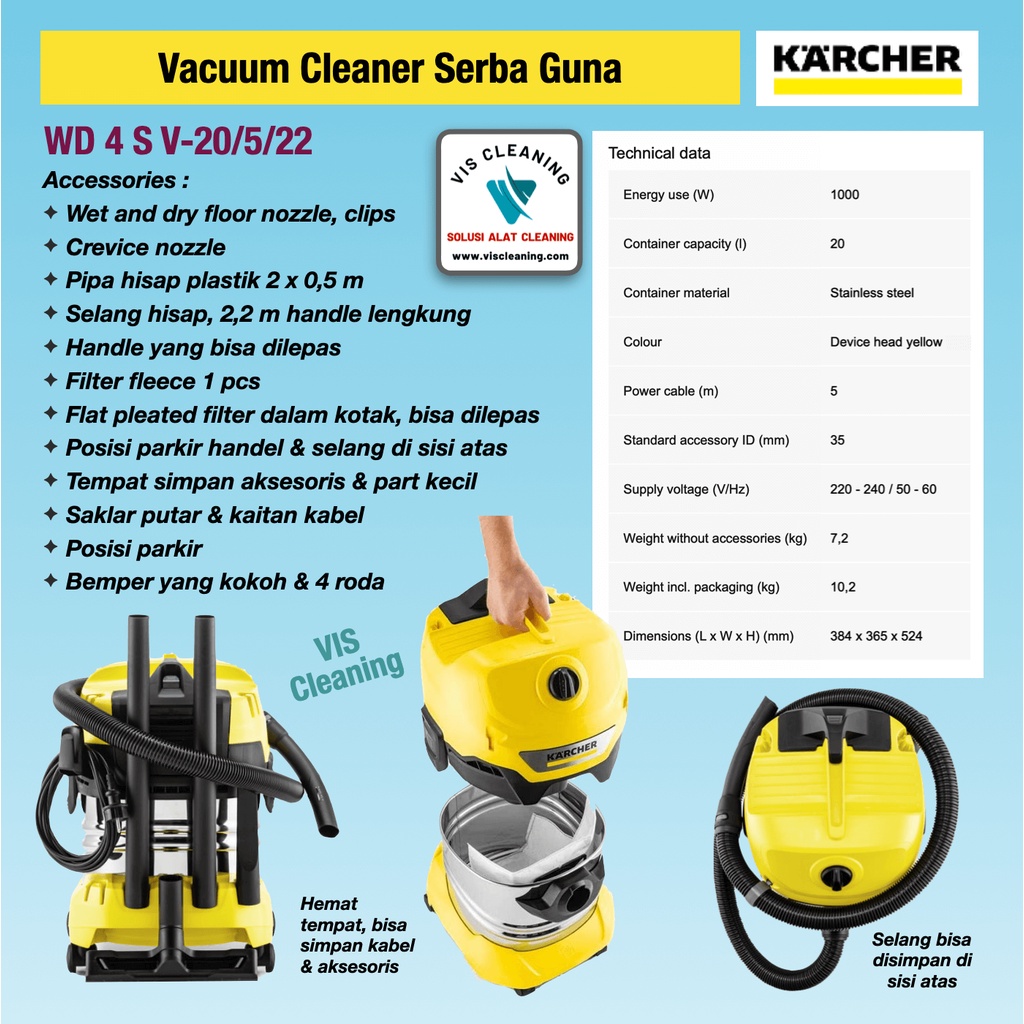 Vacuum Cleaner Karcher WD 4 S V-20/5/22 (Wet &amp; Dry 20 Liter)