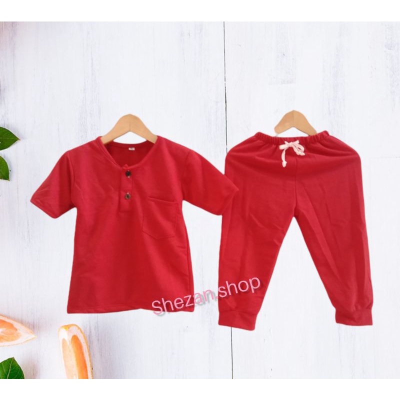 SETELAN KIANO CELANA PANJANG SETELAN ANAK MURAH BAJU ANAK-Merah