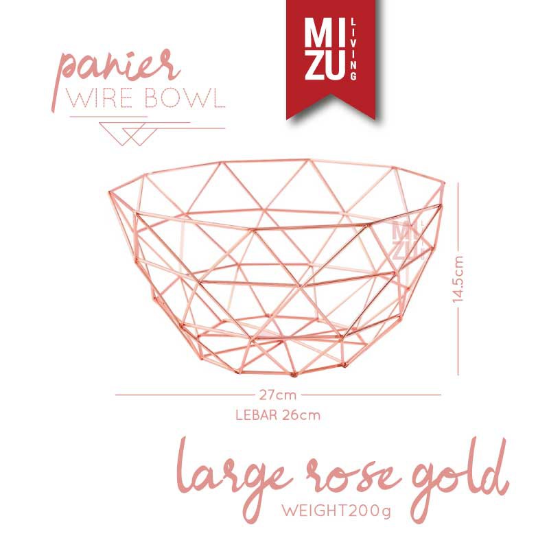 PANIER Wire Bowl Fruit Container Gold Baskom Buah Serbaguna Keranjang Dekorasi Kawat Bakul Jala Emas-L ROSE GOLD