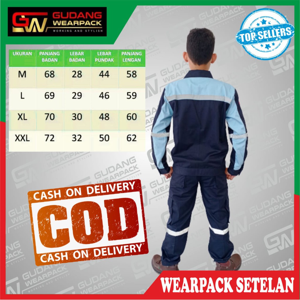 Star Wearpack - Setelan Baju &amp; Celana Seragam Kerja Proyek Lapangan Dongker Kombinasi Tosca