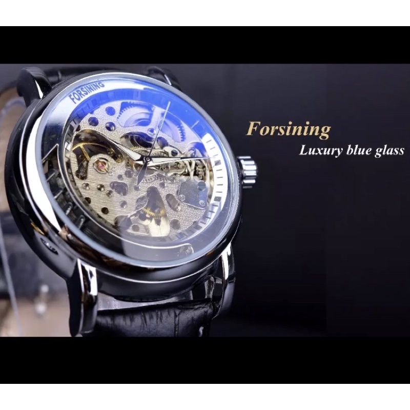 Jam Tangan Bulan Sabit Otomatis Mekanik Forsining Luxury Classic Silver Black