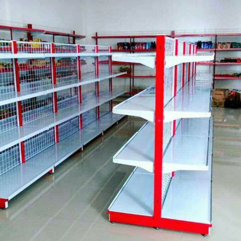 Rak Besi gondola Toko Minimarket Supermarket DOUBLE STARTING JOINTING Murah Berkualitas