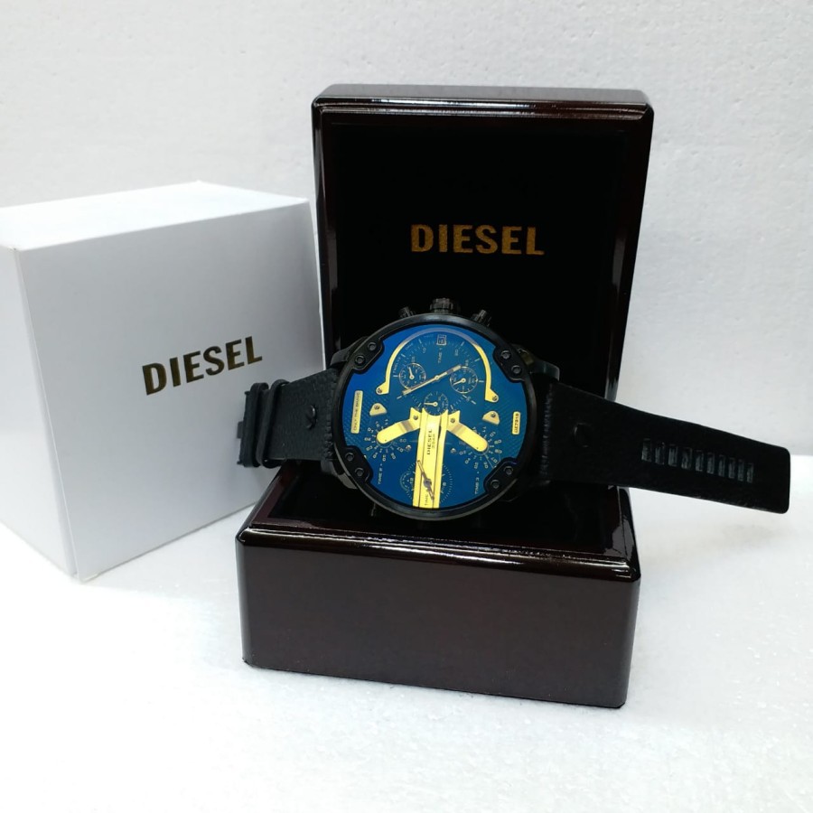Flash Sale Jam Tangan Diesel Four Time Black 3D Leather Garansi 1th