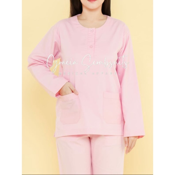 GRACIA SCRUBSUITS - SATU STEL SCRUB/baju jaga MODIFIKASI (kancing/kerah shanghai) MURAH