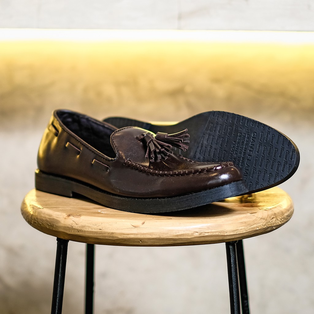 Porto Brown | Sepatu Tanpa Tali Coklat Loafers Pria Casual Kerja Formal Kantor Laki | FORIND x Giant Flames