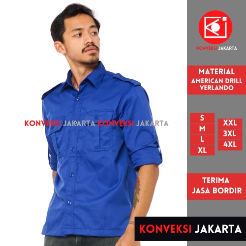 Baju Kemeja PDL Lengan Panjang Pria - Seragam Pakaian Kerja Dinas Lapangan Outdoor Gunung Warna Biru - Konveksi Jakarta Official