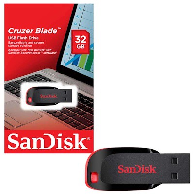 SanDisk Cruzer Blade 32GB USB 2.0 Compact Design USB Flash Drive Flashdisk