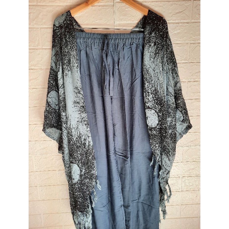 setelan OUTER AKAR&CELANA KULOT POLOS UKURAN ALL SIZE-XXXL-Dasar abu