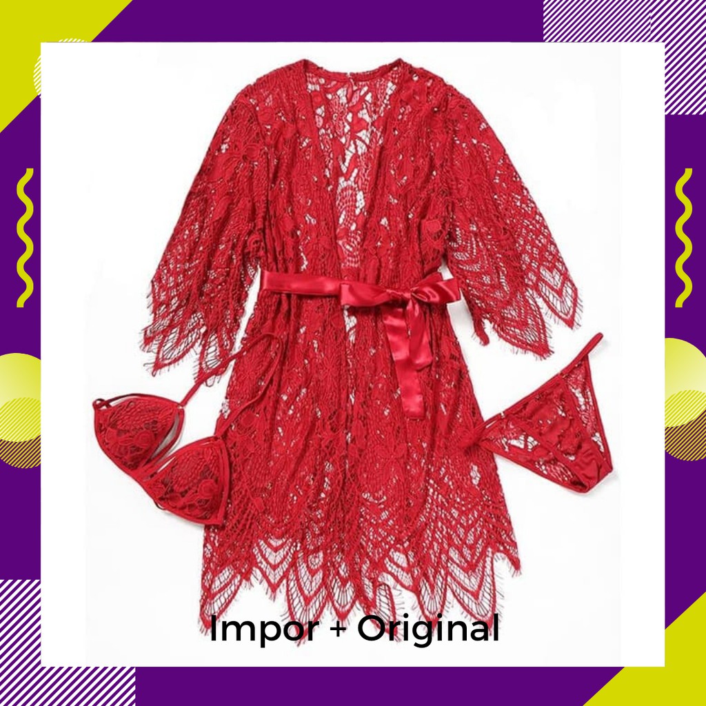 Baju tidur sexy / baju tidur kimono / Lingerie Wanita kimono Set luxury Bra G String Sexy Baju Tidur