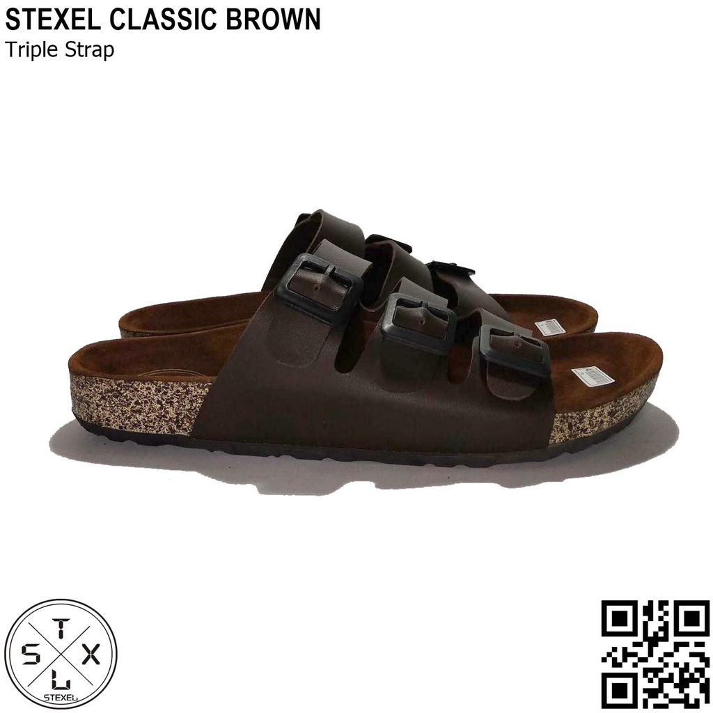 Sandal Pria Tali3 / Triple Strap Brown Stexel Classic