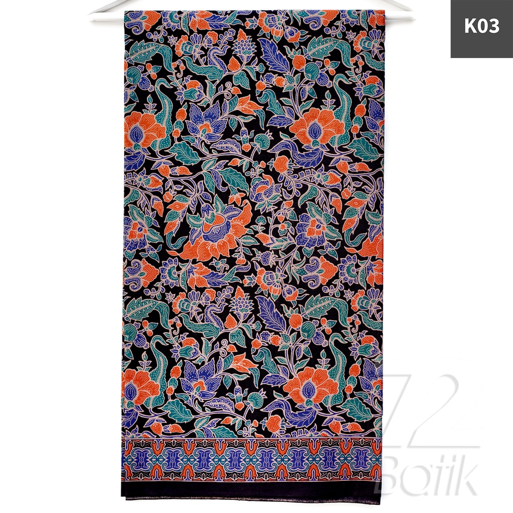 BAHAN BATIK PREMIUM Katun Motif Kembang Alas Warna Hitam Orange Hijau Biru 722056 Cap 72 Jarik Jarit Samping Kebat Panjang Batik Katun Modern Premium Bahan Seragam Batik Pernikahan Kantor Keluarga Murah Kamen Jadi Batik Bali Lembaran