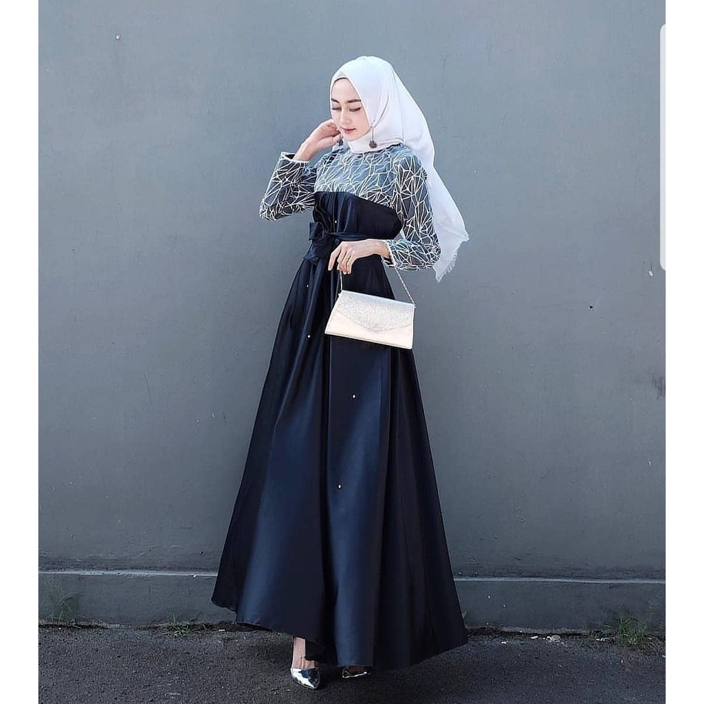  COD GARANSI TERMURAH Aura Dress  Gamis Maxy Tile Brukat 