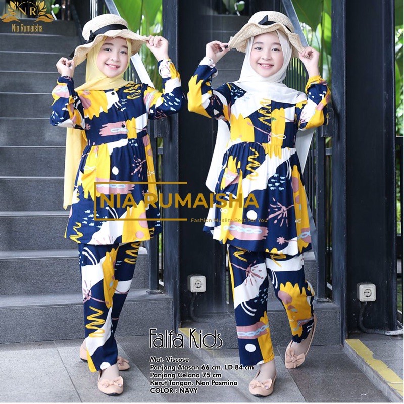 Setelan Anak #1 Motif Polsa / Falfa / Mia Rainbow / Gaida / Granada / Grenty / Shafa / Nagita / Metta / JK / Leopard / Khaula / Joela / Jihan / Jannah / Rasya / Rose / Jofa / Rinaya / Jannati / Ulfa / Moza Original Nia Rumaisha-Falfa Set Kids