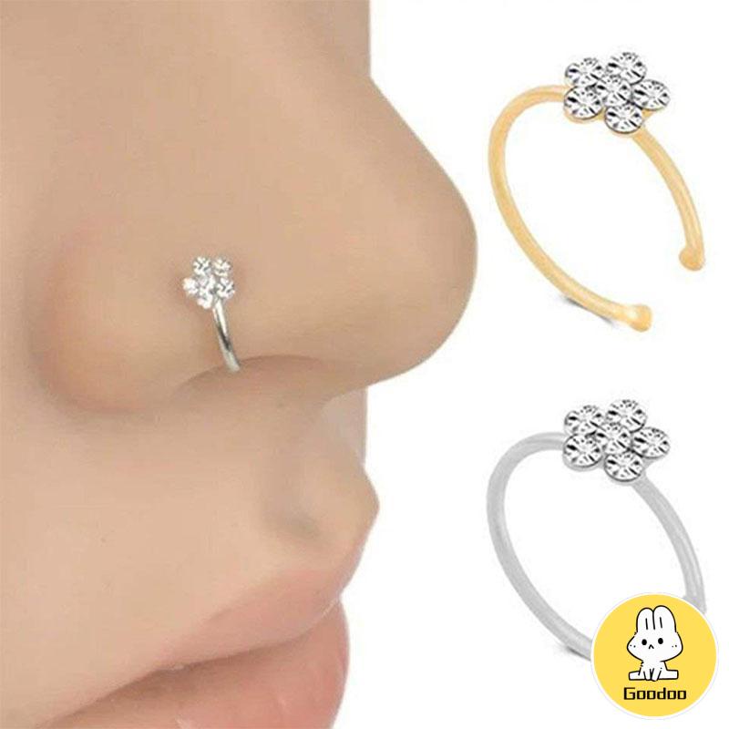 Cincin Stud Desain Bunga Plum Aksen Berlian Imitasi Sparkly Gaya Punk Untuk Hidung -Doo