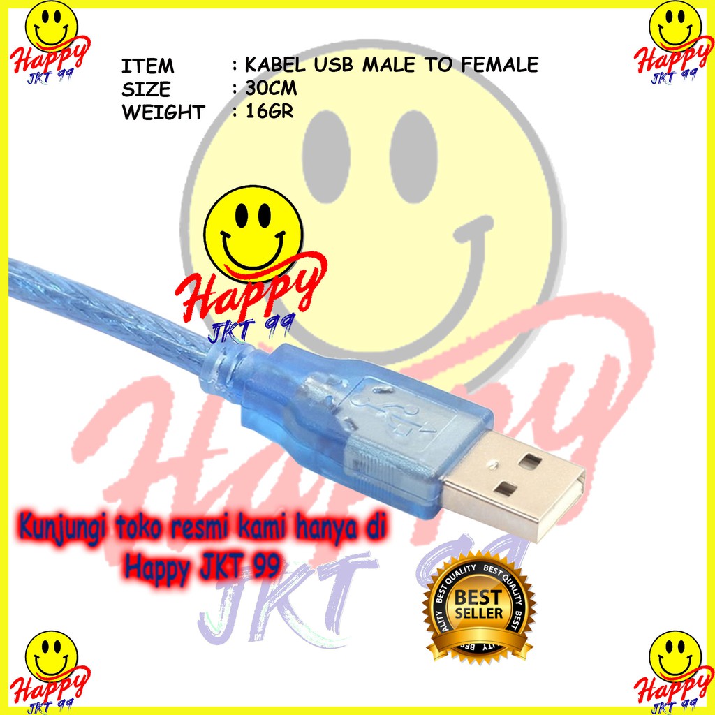 [ HAPPY JKT 99 ] KABEL CABLE USB MALE TO FEMALE 30CM ORIGINAL