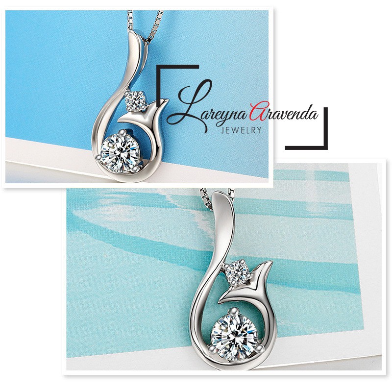 Kalung Titanium Asli + Liontin Model Whale Crystal Kristal Zirconia KL007