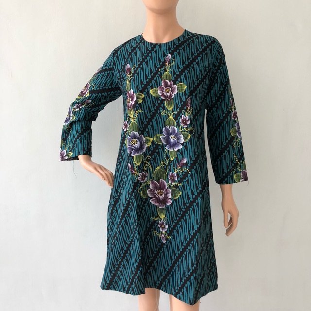 Tunik lengan panjang batik cap lukis katun wanita