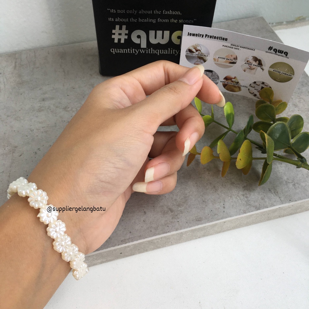 GELANG Mutiara Sintetis BUNGA MATAHARI WHITE PEARL kado aksesoris