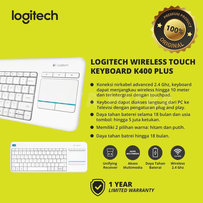 Keyboard Wireless Logitech K400 / K 400 Plus