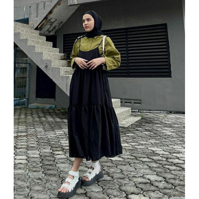 ready alyafa midi dress overall ruffle by hijab ootd