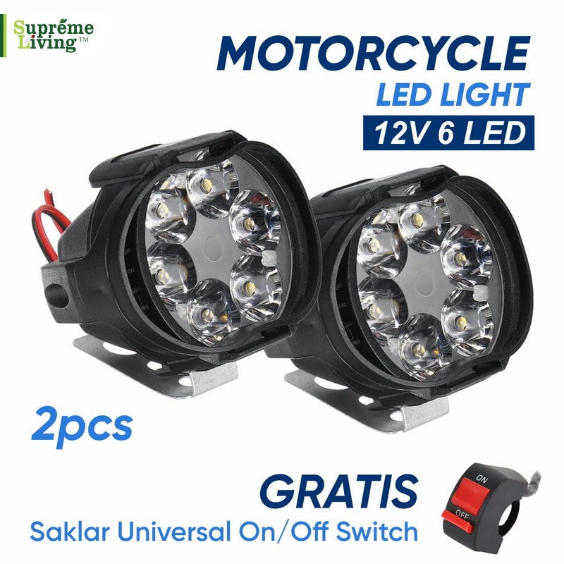 2 pcs Lampu Tembak Sorot LED Spion Motor Work Light Cree 6 Mata 10 Watt 12V + Free Saklar