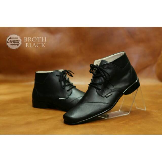 Sepatu Pantofel Cevany Broth Hitam Tinggi Tali Formal Pantopel pria Kulit Asli