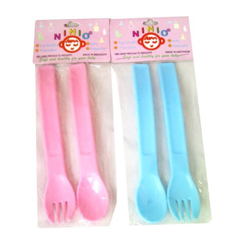 Ninio Baby Spoon and Fork Set - Sendok Garpu Makan Bayi F-333