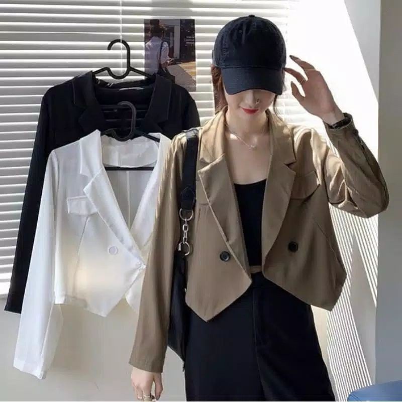 Onie Blazer Crop Outerwear Cardigan Wanita Remaja OOTD Korean Style Muslim Matt Wollycrepe Premium