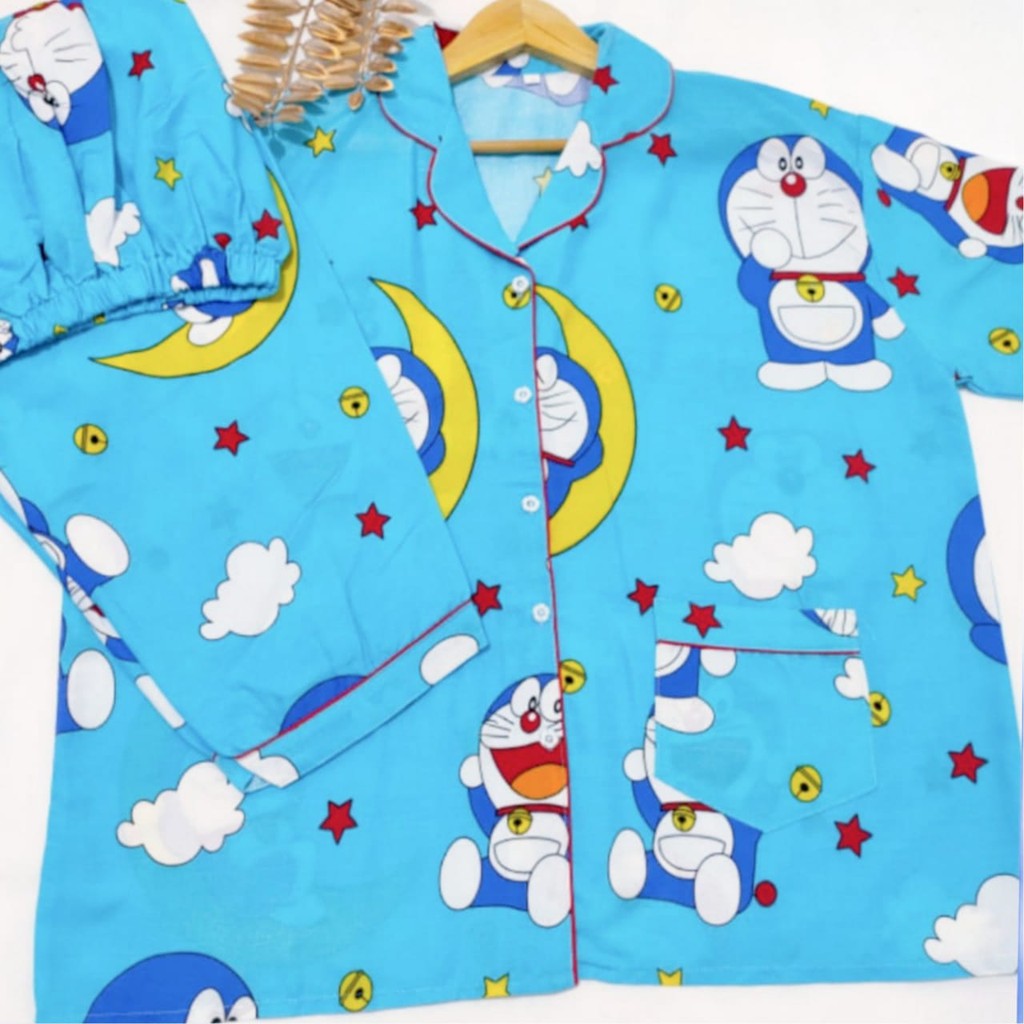 Piyama jumbo celana pendek/hotpant big size LD 130 / set baju tidur lengan pendek karakter cewek-HPJ/5L DORA.L.BIRU