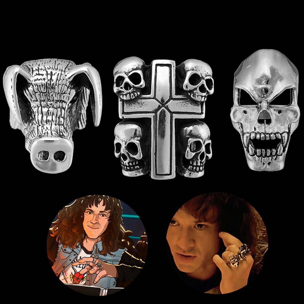 Cincin Desain Tengkorak TV Drama Stranger Things Eddie Munson Gaya Vintage Punk Untuk Pria