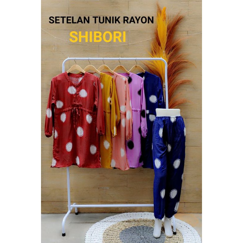 TERMURAH!!! SETELAN TUNIK RAYON JANDA BOLONG TIE DYE SHIBORI BUSUI SERUT DEPAN