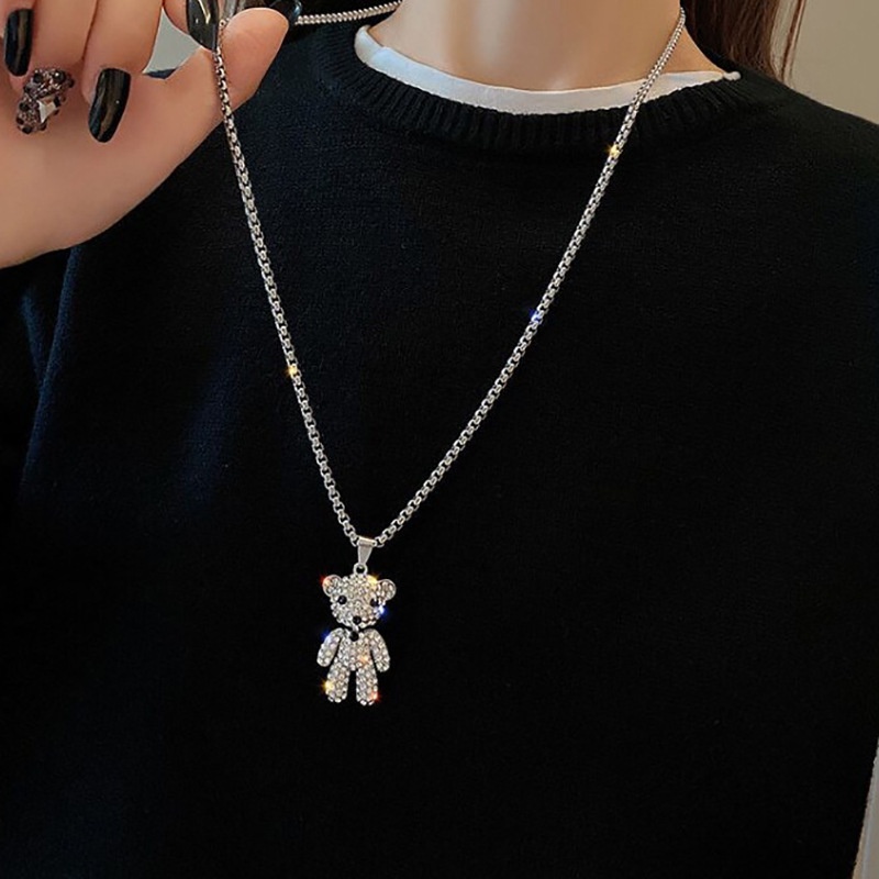 Cute rhinestone beruang tanah kuchao kalung sweet cool wind online influencer disco menari hip hop l