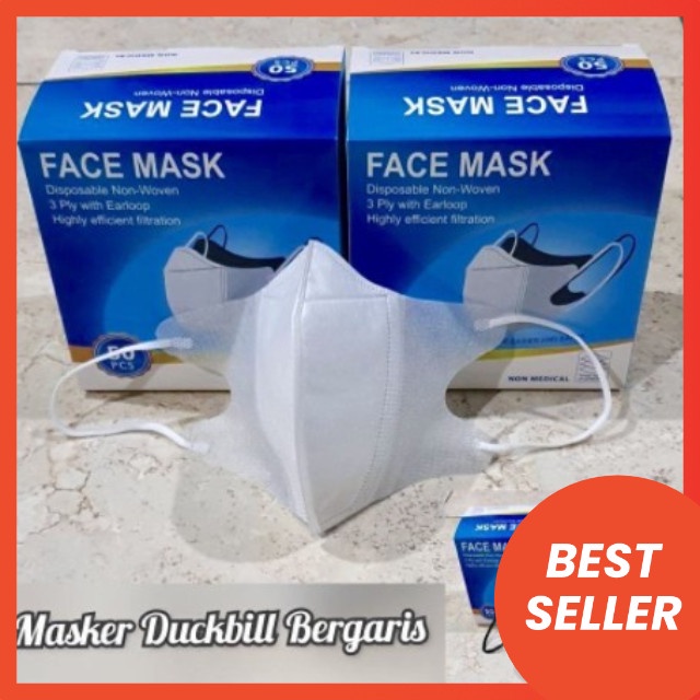 Masker 3ply Duckbill FaceMask isi 50pcs duckbil garis MIRIP DENGAN SENSI