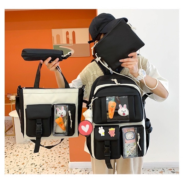 TAS RANSEL ANAK SEKOLAH perempuan IMPOR SET 4 IN 1 SD SMP SMA Fashion korea