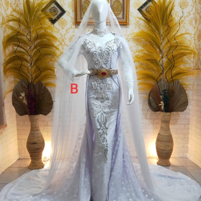 Original Produk Kebaya Dress Pesta gaun pengantin span slim mutiara / kebaya pengantin - Putih