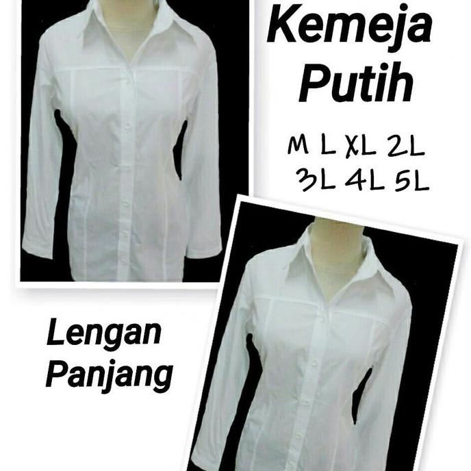 Kemeja Putih Wanita Jumbo Lengan Panjang Baju Atasan Blouse Kerja Hem