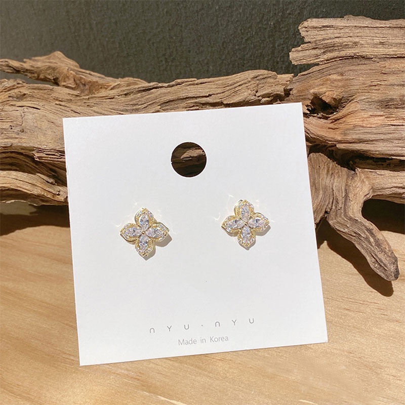 Female Korean S925 Silver Needle Earrings Rotatable Crystal Flower Earring Temperament Simple Earrings Sweet Heart Jewelry